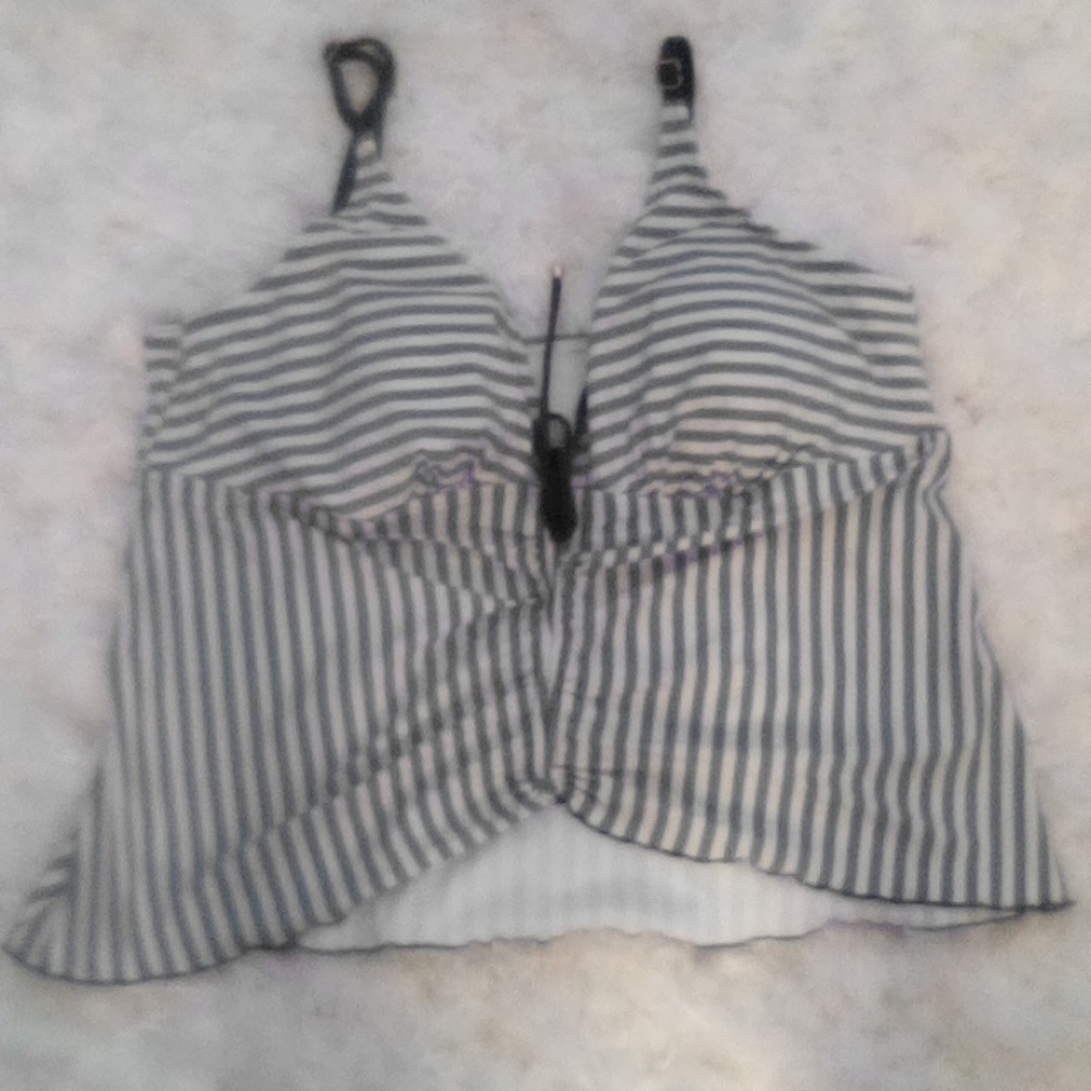 Blue and white striped bathing suit top